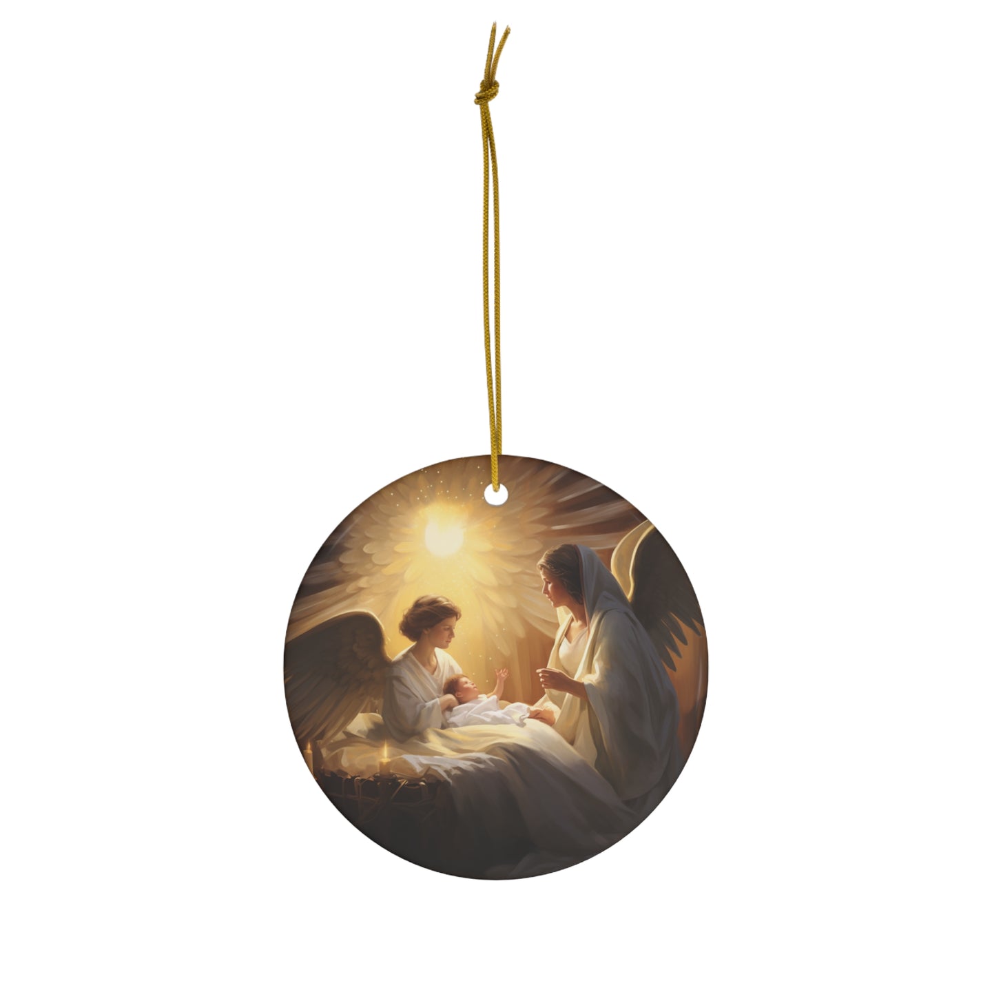 DistinctInk Hanging Ceramic Christmas Tree Ornament Charm with Gold String - Great Gift/Present - 2 3/4 inch Diameter - Annunciation to Mary: Luke 1:30-31