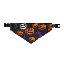DistinctInk Adjustable Pet Banana Collar with "Halloween Haunts and Pumpkin Pals" Design for Halloween