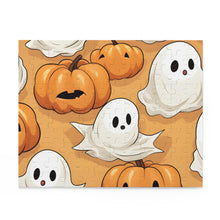 DistinctInk Jigsaw Puzzle with Ghostly Skeleton Pumpkin Patch Design for Halloween