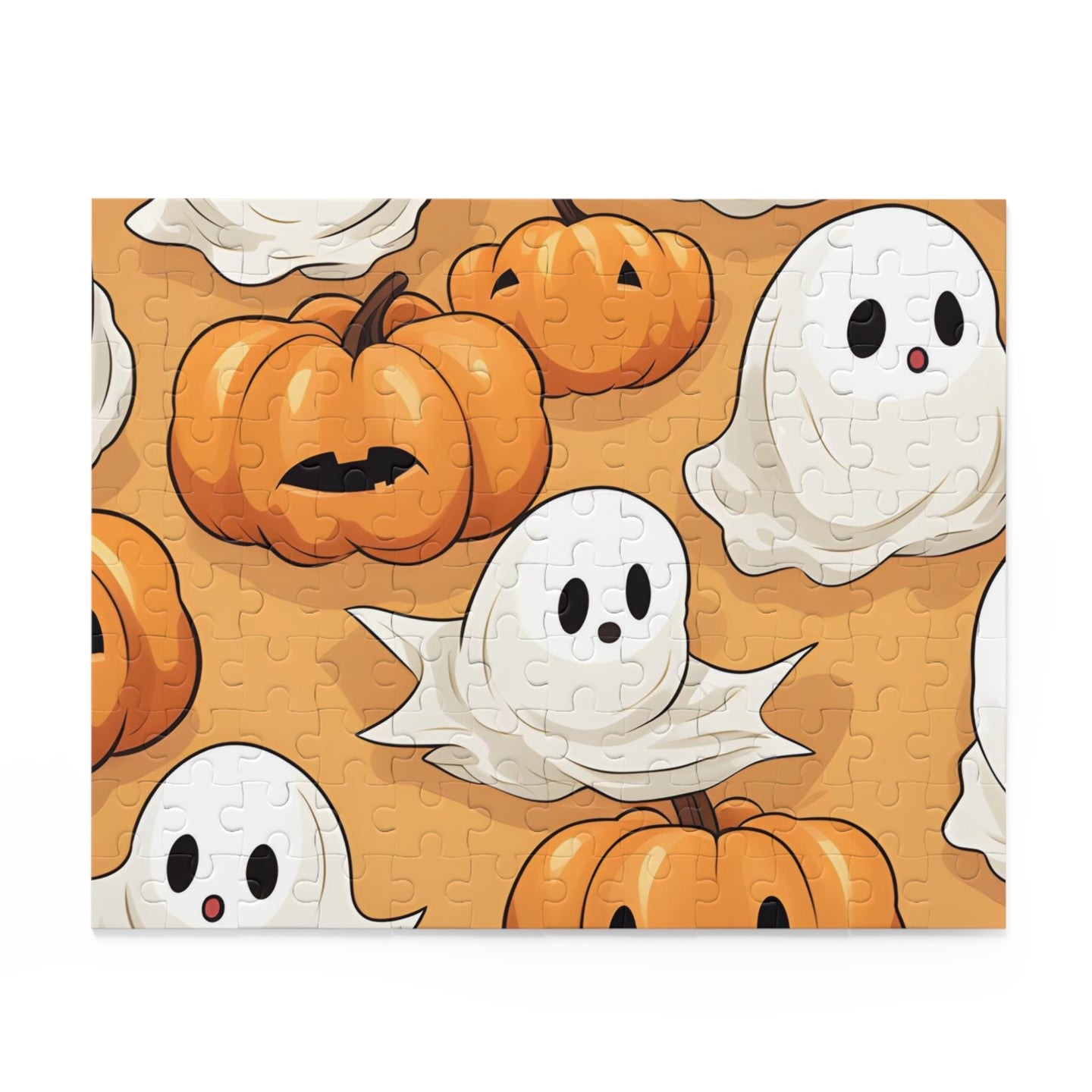 DistinctInk Jigsaw Puzzle with Ghostly Skeleton Pumpkin Patch Design for Halloween