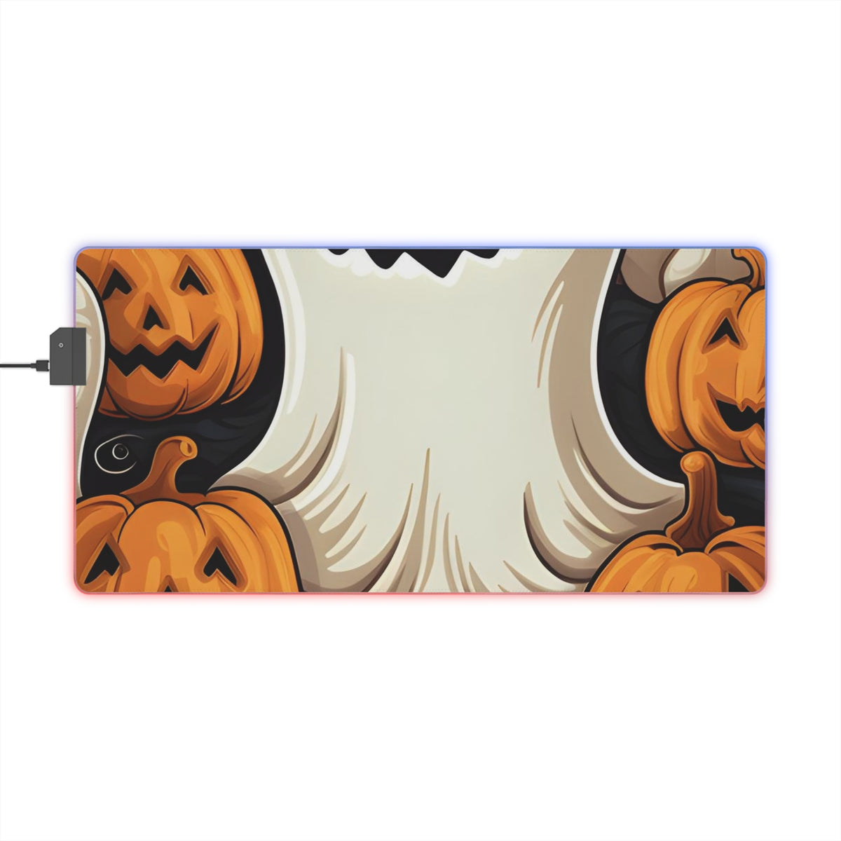 LED Gaming Mouse Pad with Haunted Skeleton Jack-O-Lantern Design for Halloween