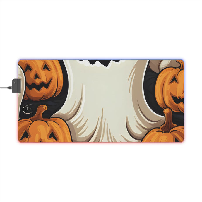 DistinctInk LED Gaming Mouse Pad with Haunted Skeleton Jack-O-Lantern Design for Halloween