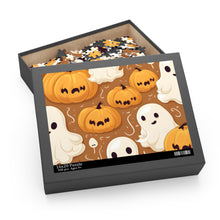 DistinctInk Jigsaw Puzzle with Ghastly Skeleton Pumpkin Cartoon Design for Halloween