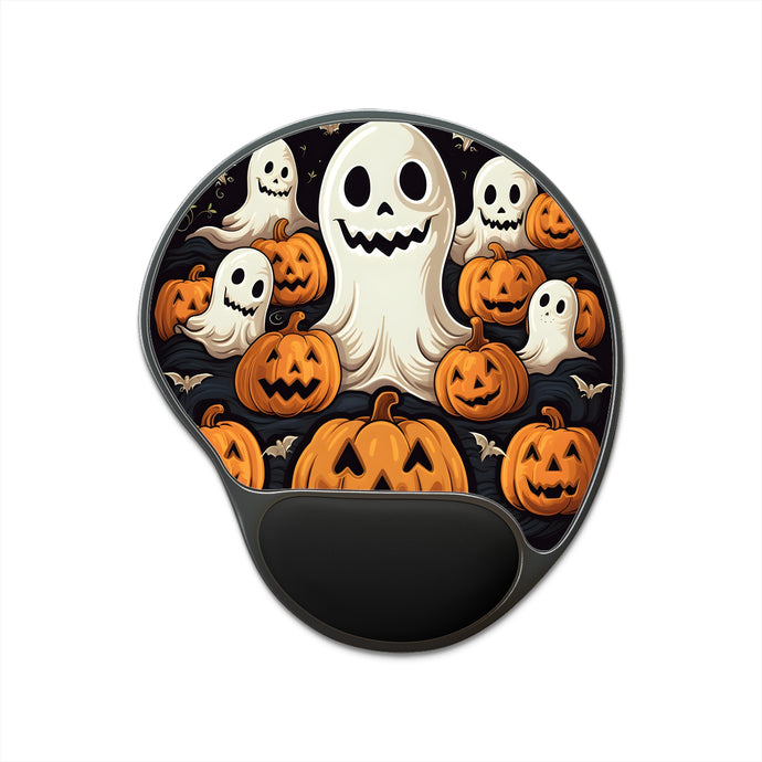 DistinctInk Mouse Pad with Wrist Rest  with Haunted Skeleton Jack-O-Lantern Design for Halloween