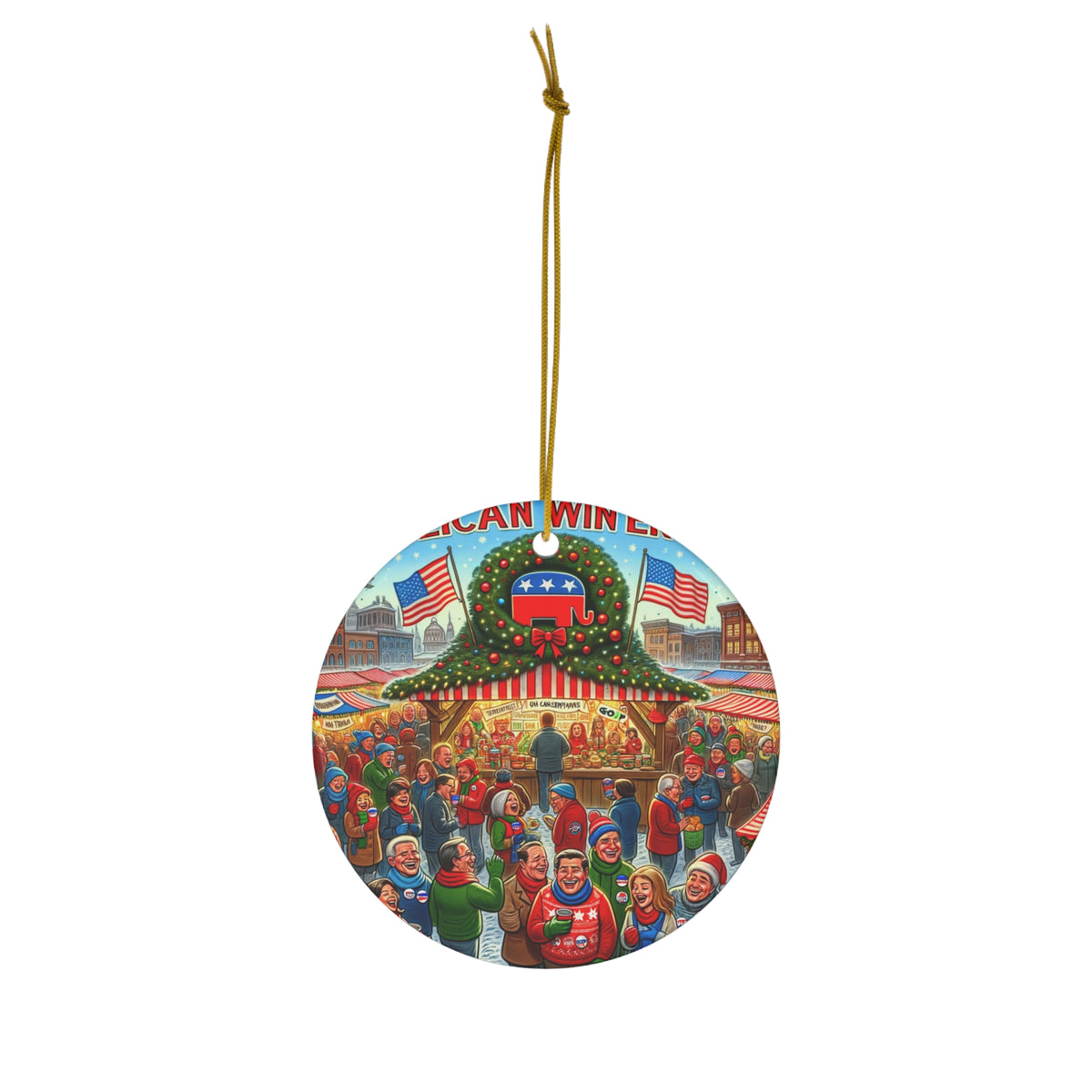 Hanging Ceramic Christmas Tree Ornament Charm with Gold String - Republican Winter Market, view 2