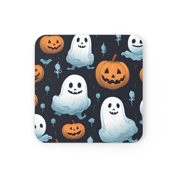 DistinctInk (Set of 4) Corkwood Coasters with Ghastly Skeleton Pumpkin PatchDesign for Halloween