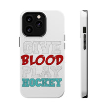 DistinctInk ToughCase for Apple iPhone, Compatible with MagSafe Charging - Give Blood Play Hockey