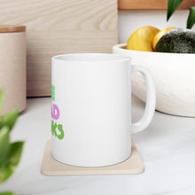 DistinctInk Glossy White Coffee / Tea Mug - I've Read Books - Pink Green