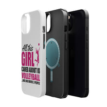 DistinctInk ToughCase for Apple iPhone, Compatible with MagSafe Charging - All This Girl Cares About is Volleyball