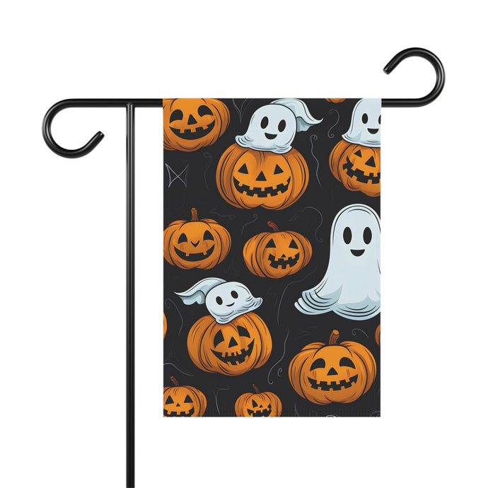 DistinctInk Garden & House Banner / Flag with Ghost Skeleton Cartoon Pumpkin Design for Halloween