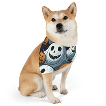 DistinctInk Adjustable Pet Banana Collar with Ghoulish Ghostbusters and Pumpkins Design for Halloween