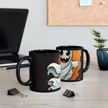 DistinctInk Black Coffee Mug - Silly Specter Sprites for Halloween