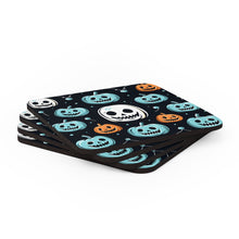 DistinctInk (Set of 4) Corkwood Coasters with Skele-Ghostly Pumpkin PatchDesign for Halloween