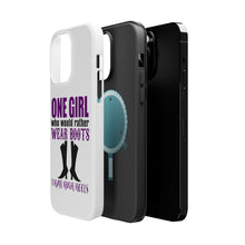 DistinctInk ToughCase for Apple iPhone, Compatible with MagSafe Charging - One Girl Who Would Rather Wear Boots Than Heels
