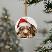 DistinctInk Hanging Ceramic Christmas Tree Ornament with Gold String - Great Gift/Present - 2 3/4 inch Diameter - Grand Basset Griffon Vendéen Puppy Design