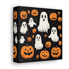 DistinctInk Canvas Wall Art with Ghost Skeleton Pumpkin Cartoon for Halloween