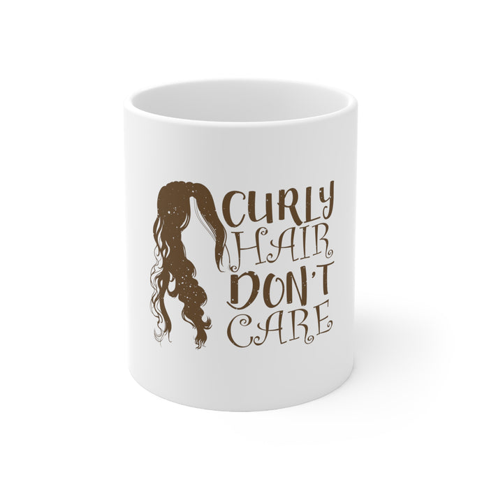 DistinctInk Glossy White Coffee / Tea Mug - Curly Hair Don't Care