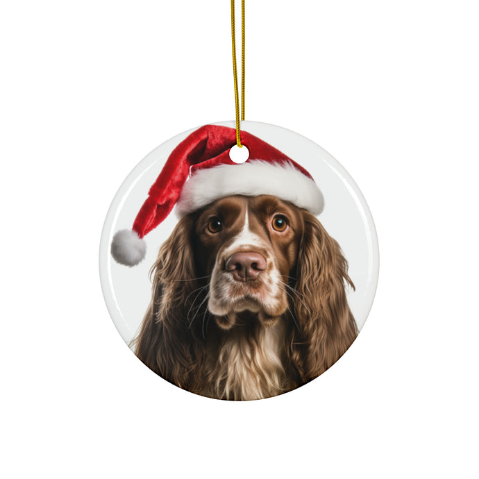 DistinctInk Hanging Ceramic Christmas Tree Ornament with Gold String - Great Gift/Present - 2 3/4 inch Diameter - Cocker Spaniel Design