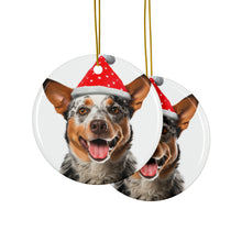 DistinctInk Hanging Ceramic Christmas Tree Ornament with Gold String - Great Gift/Present - 2 3/4 inch Diameter - Australian Cattle Dog Design