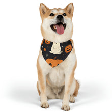 DistinctInk Adjustable Pet Banana Collar with Spooky Skeleton Pumpkin Patch Design for Halloween
