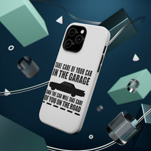 DistinctInk ToughCase for Apple iPhone, Compatible with MagSafe Charging - Take Care of the Car, Car Take Care of the Road