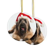 DistinctInk Hanging Ceramic Christmas Tree Ornament with Gold String - Great Gift/Present - 2 3/4 inch Diameter - Briard Design
