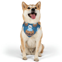 DistinctInk Adjustable Pet Banana Collar with Ghost Skeleton Pumpkin Pattern Design for Halloween