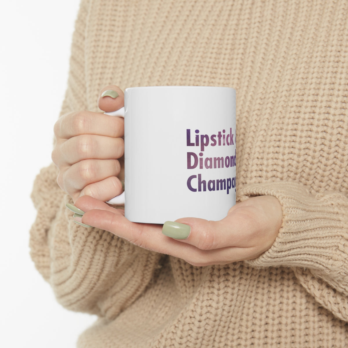 Glossy White Coffee / Tea Mug - Lipstick & Diamonds & Champagne, view 10