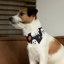 DistinctInk Adjustable Pet Banana Collar with Ghost Skeleton Pumpkin Cartoon Design for Halloween