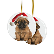 DistinctInk Hanging Ceramic Christmas Tree Ornament with Gold String - Great Gift/Present - 2 3/4 inch Diameter - Brussel Griffon Puppy Design