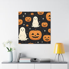 DistinctInk Canvas Wall Art with Spooky Skeleton Pumpkin Patch for Halloween