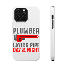 DistinctInk ToughCase for Apple iPhone, Compatible with MagSafe Charging - Plumber - Laying Pipe Day & Night