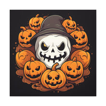 DistinctInk Canvas Wall Art with Spooky Skeleton Pumpkin Patch for Halloween