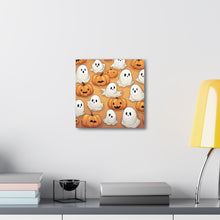 DistinctInk Canvas Wall Art with Ghostly Skeleton Pumpkin Patch for Halloween