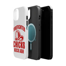 DistinctInk ToughCase for Apple iPhone, Compatible with MagSafe Charging - Firefighter Chicks Kick ASH