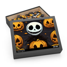 DistinctInk Jigsaw Puzzle with Ghastly Skeleton Pumpkins Design for Halloween