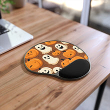 DistinctInk Mouse Pad with Wrist Rest  with "Boo-ttifull Skeleton Cartoon Pattern Pumpkin" Design for Halloween