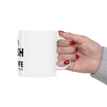 DistinctInk Glossy White Coffee / Tea Mug - I Fish Because My Wife Won't Follow Me