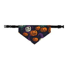 DistinctInk Adjustable Pet Banana Collar with "Halloween Haunts and Pumpkin Pals" Design for Halloween