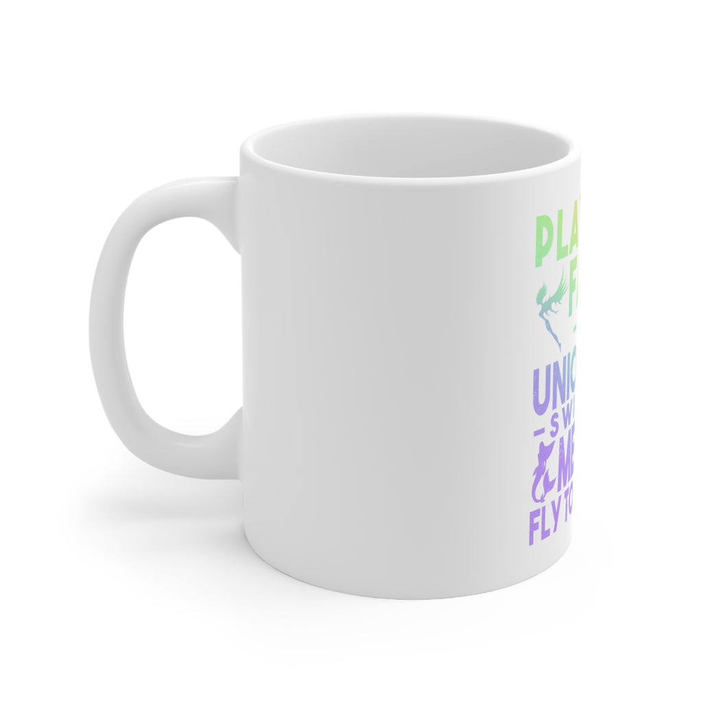 Glossy White Coffee / Tea Mug - Play With Fairs Ride Unicorn Mermaids Moon, view 2