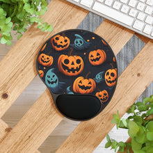 DistinctInk Mouse Pad with Wrist Rest  with Nightly Fright of Bats and Ghouls Design for Halloween