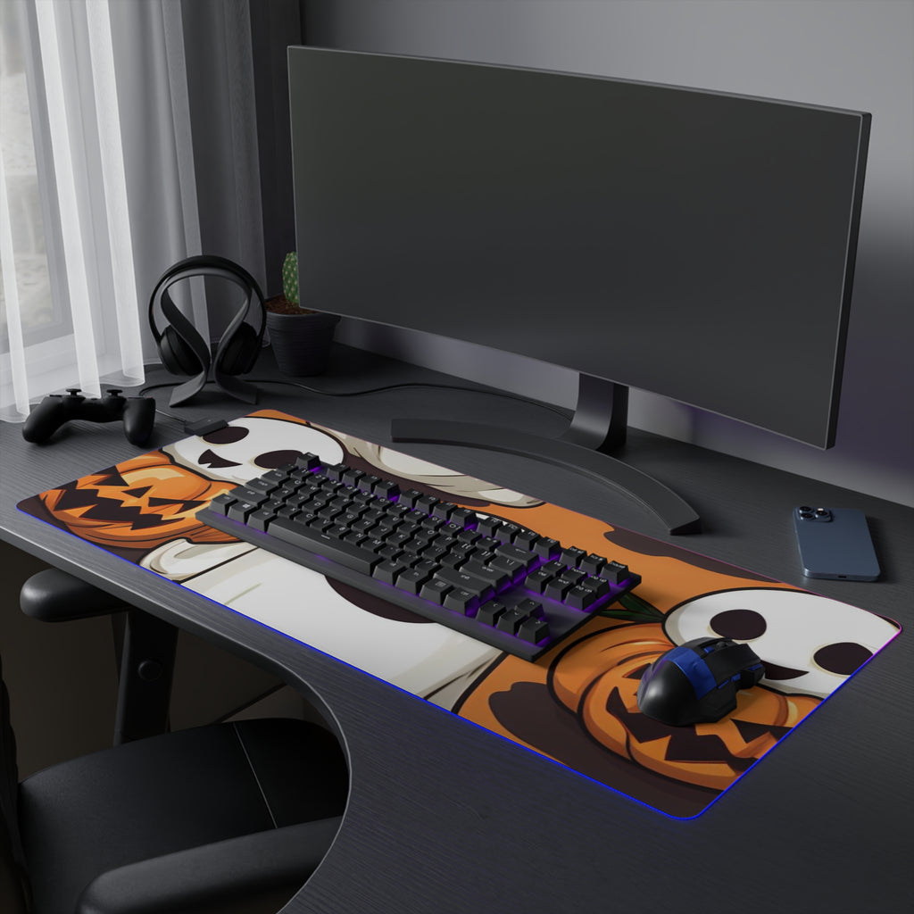 LED Gaming Mouse Pad with Skeletal Ghost in a Pumpkin Design for Halloween, view 27