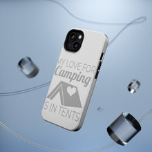 DistinctInk ToughCase for Apple iPhone, Compatible with MagSafe Charging - My Love For Camping is In Tents