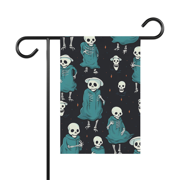 DistinctInk Garden & House Banner / Flag with Haunted Skeleton Crew Design for Halloween