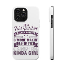 DistinctInk ToughCase for Apple iPhone, Compatible with MagSafe Charging - Tent Pitchin Weiner Roastin S'More Camping Girl