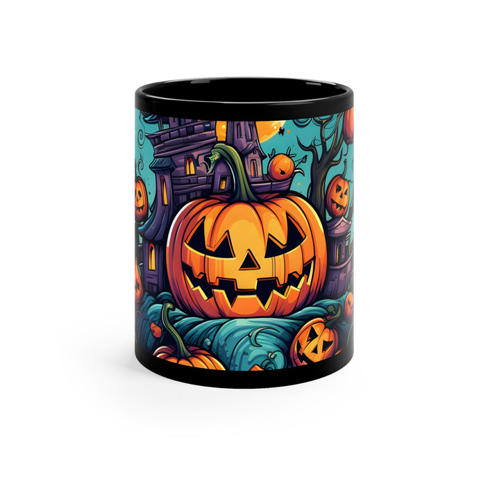DistinctInk Black Coffee Mug - Trick or Treat Parade for Halloween