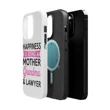 DistinctInk ToughCase for Apple iPhone, Compatible with MagSafe Charging - Happiness is Being a Mother Grandma Lawyer