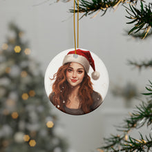 DistinctInk Hanging Ceramic Christmas Tree Ornament with Gold String - Great Gift/Present - 2 3/4 inch Diameter - Brittany Design