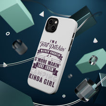 DistinctInk ToughCase for Apple iPhone, Compatible with MagSafe Charging - Tent Pitchin Weiner Roastin S'More Camping Girl