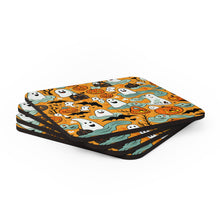DistinctInk (Set of 4) Corkwood Coasters with Flying Pumpkin BatsDesign for Halloween